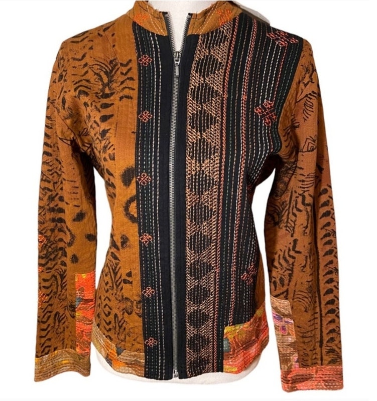 Chico's Cotton Zip Up Abstract Boho Jacket Sz S